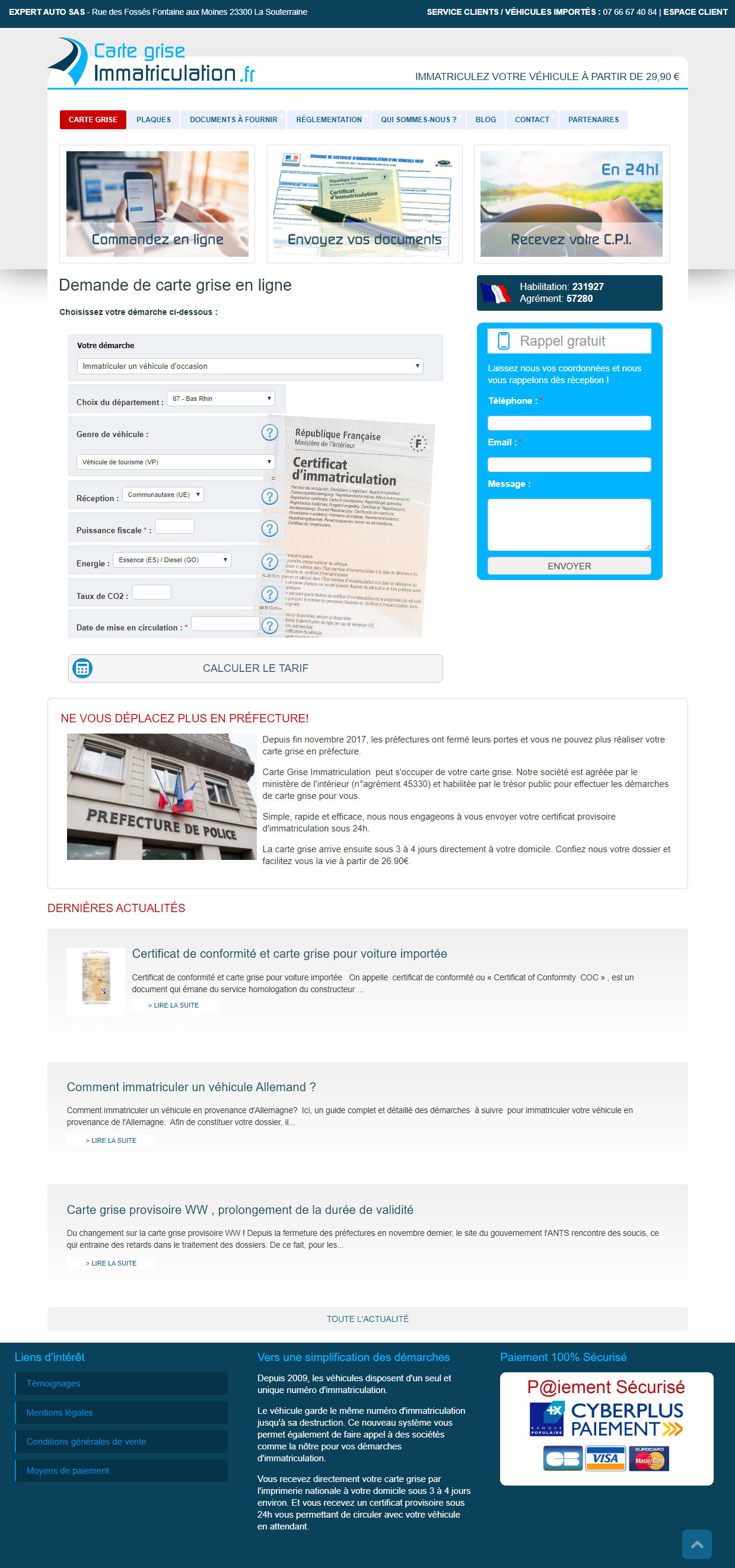 Site web Carte Grise Immatriculation